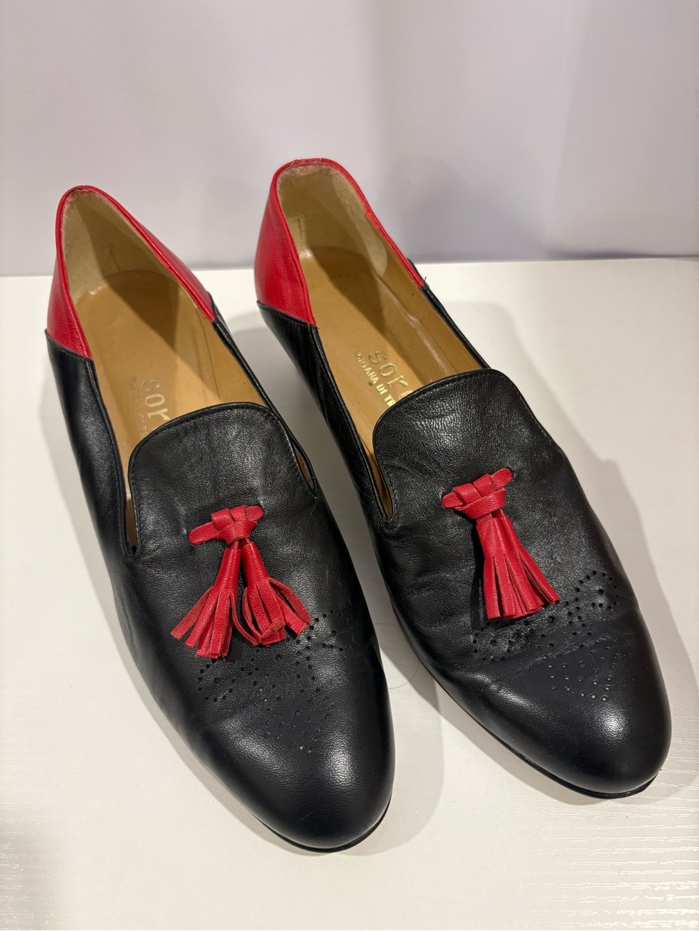 Black and red handmade Italian Leather Loafers